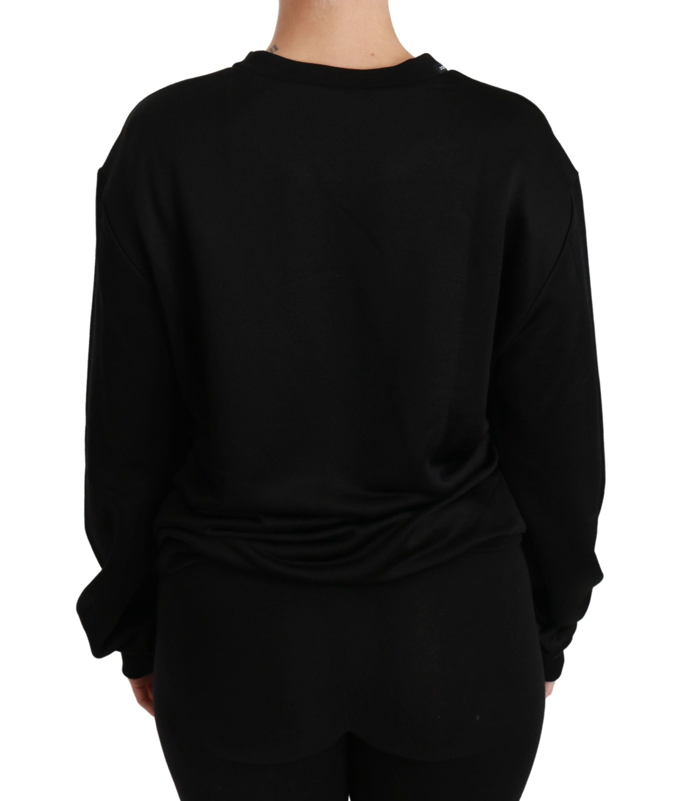 Dolce & Gabbana Black Cotton Crewneck Pullover Sweater Dolce & Gabbana