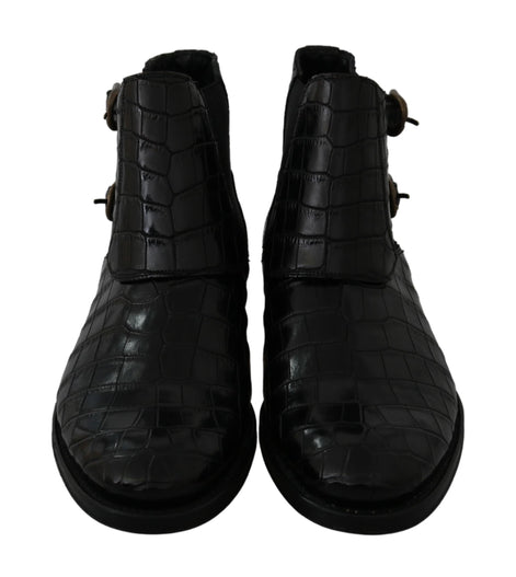 Dolce & Gabbana Black Crocodile Leather Derby Boots Shoes Dolce & Gabbana