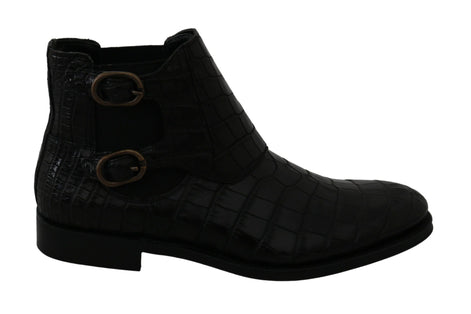 Dolce & Gabbana Black Crocodile Leather Derby Boots Shoes Dolce & Gabbana
