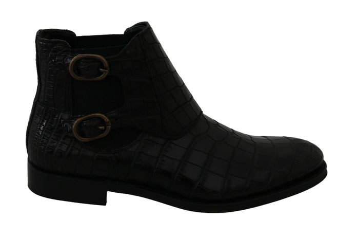 Dolce & Gabbana Black Crocodile Leather Derby Boots Shoes Dolce & Gabbana