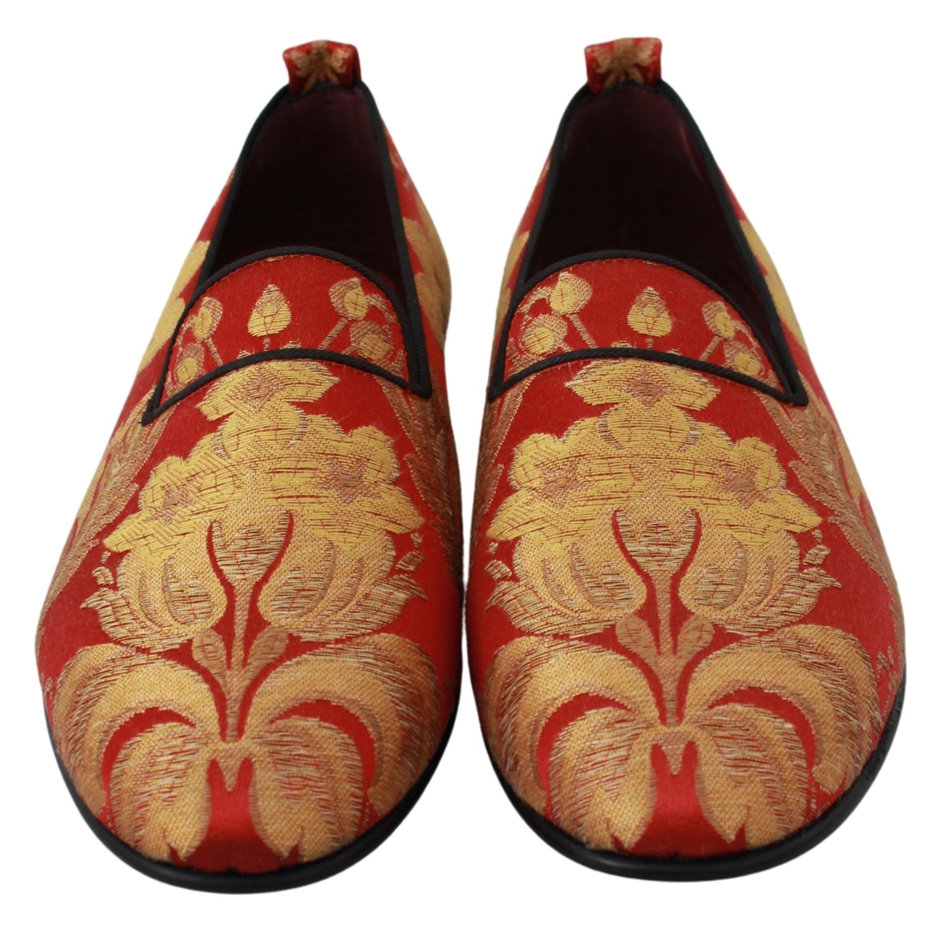 Dolce & Gabbana Red Gold Brocade Slippers Loafers Shoes Dolce & Gabbana