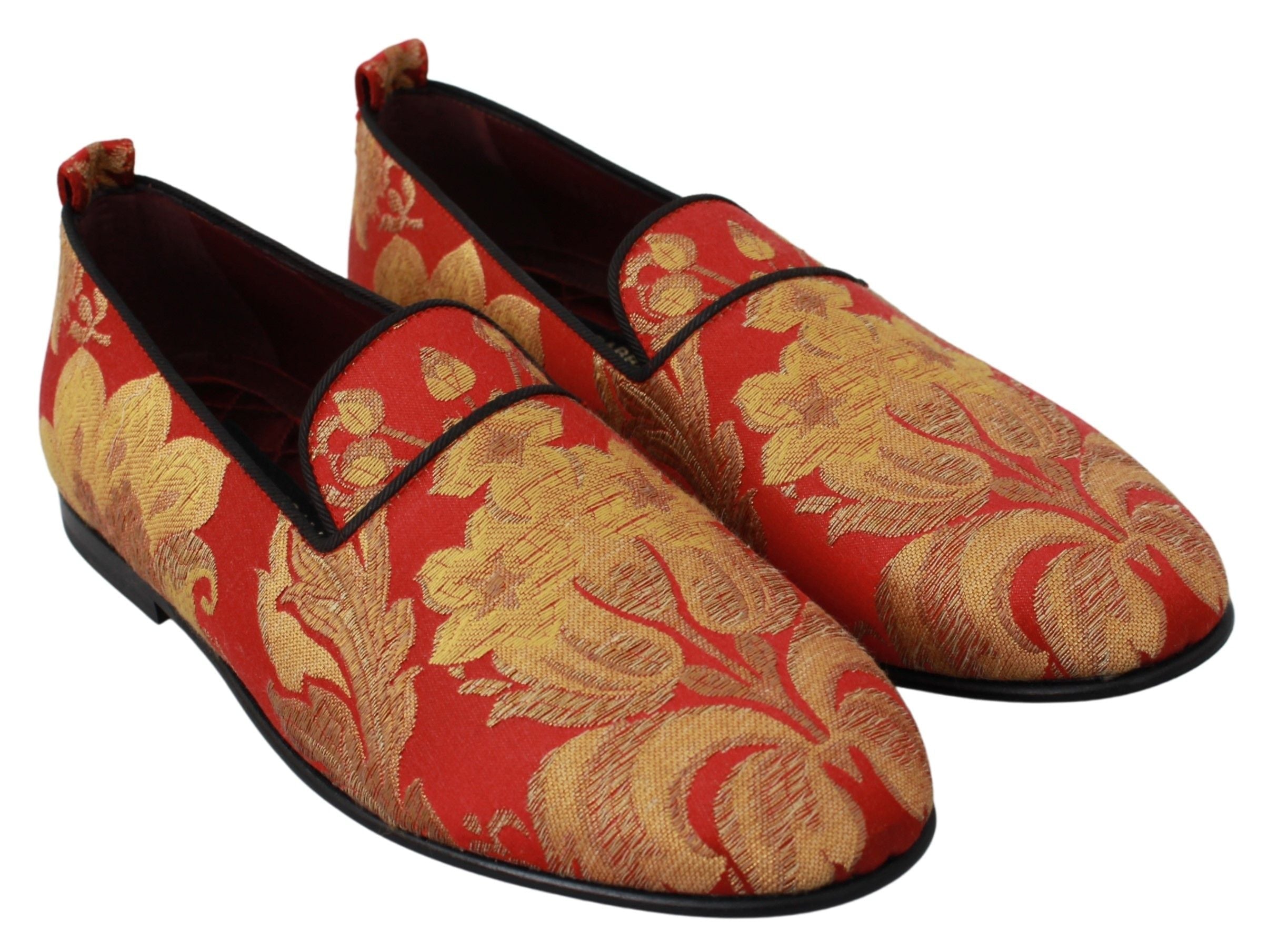 Dolce & Gabbana Red Gold Brocade Slippers Loafers Shoes Dolce & Gabbana