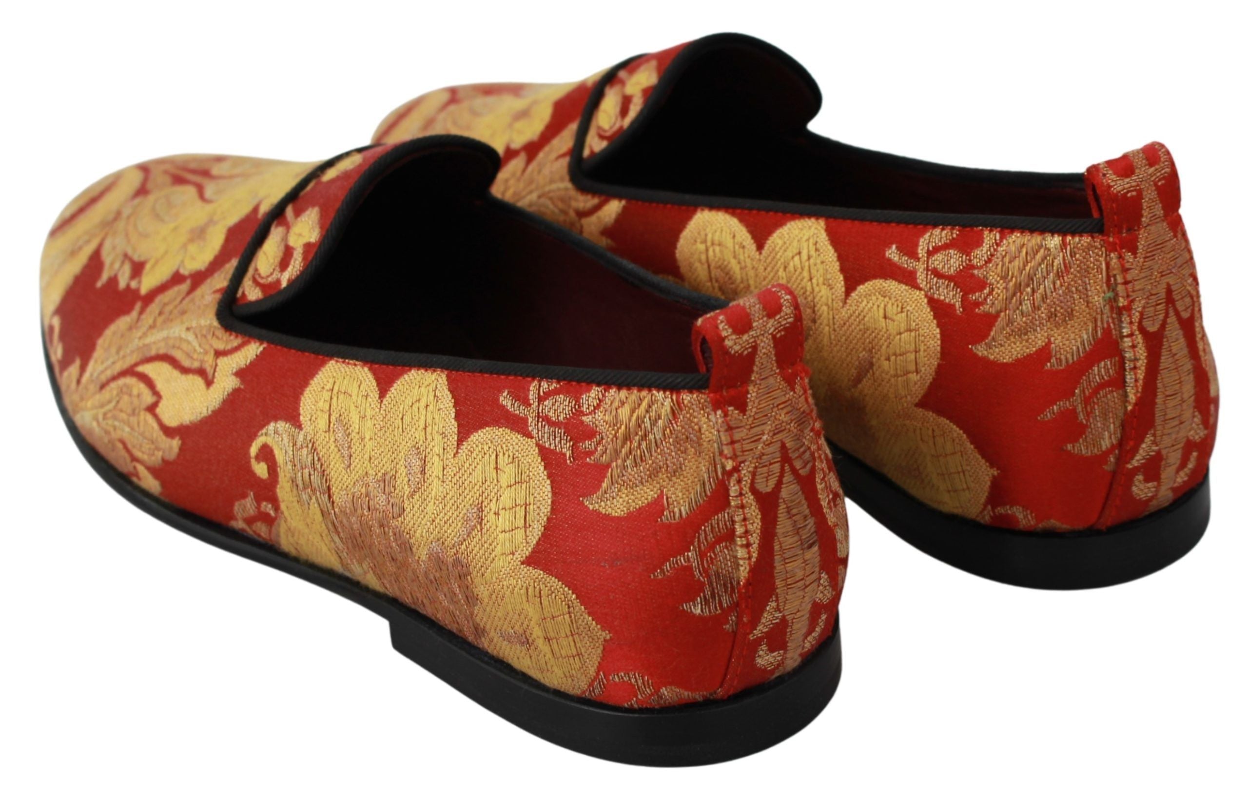 Dolce & Gabbana Red Gold Brocade Slippers Loafers Shoes Dolce & Gabbana