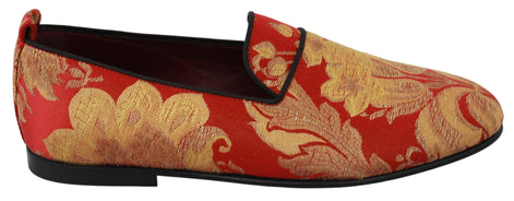 Dolce & Gabbana Red Gold Brocade Slippers Loafers Shoes Dolce & Gabbana