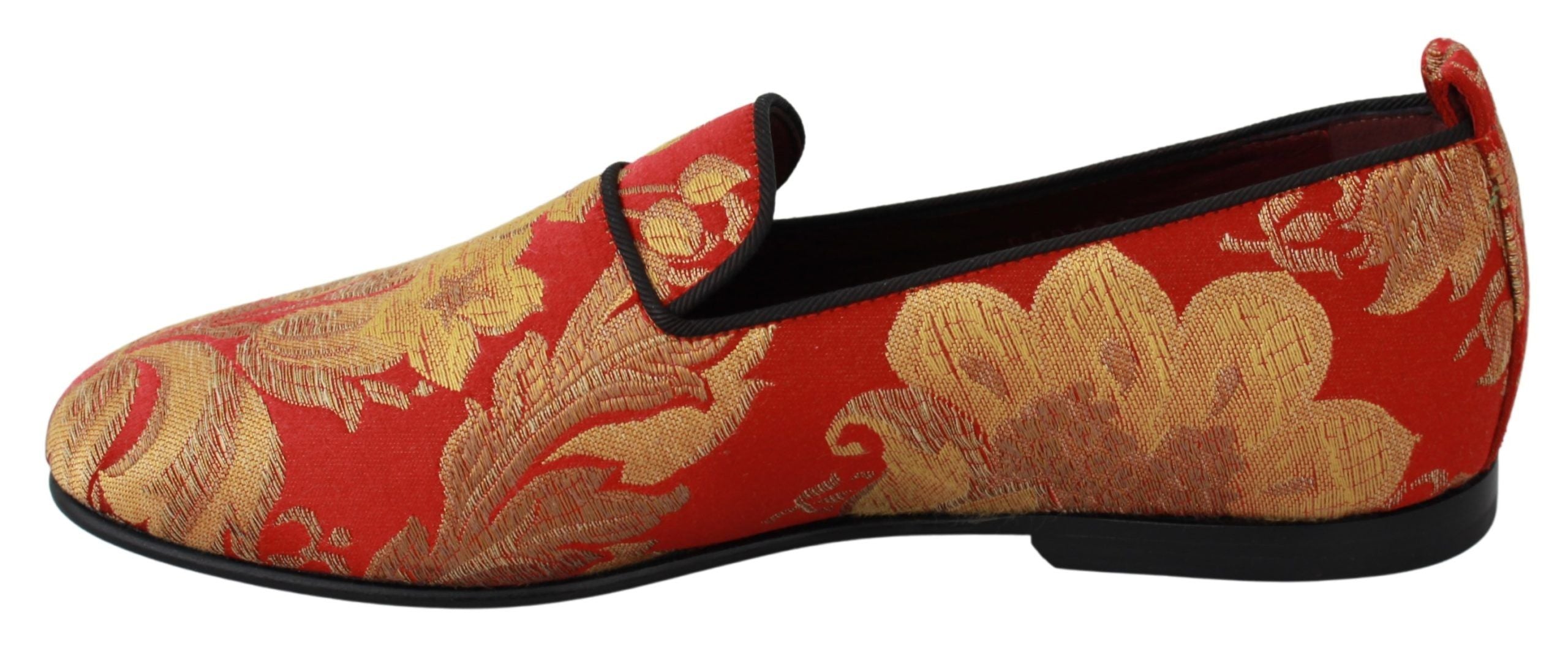 Dolce & Gabbana Red Gold Brocade Slippers Loafers Shoes Dolce & Gabbana
