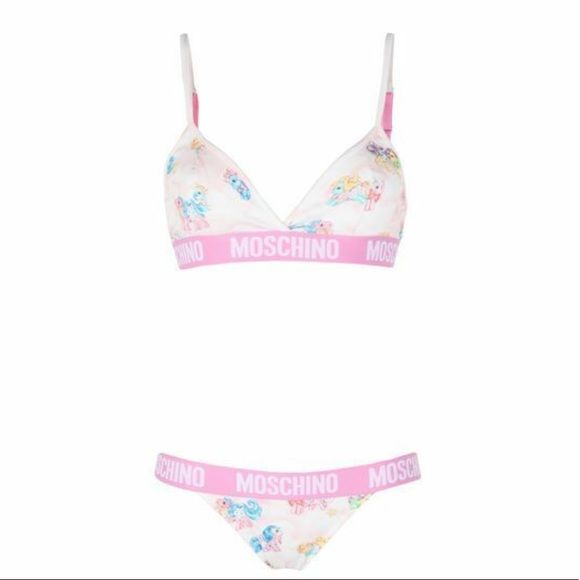 Moschino White My Little Pony Bra Briefs Set Two Piece Bikini Moschino