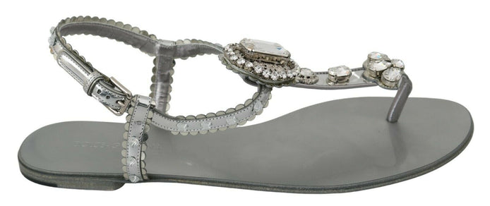 Dolce & Gabbana Silver Crystal Sandals Flip Flops Shoes Dolce & Gabbana