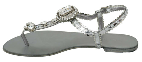 Dolce & Gabbana Silver Crystal Sandals Flip Flops Shoes Dolce & Gabbana