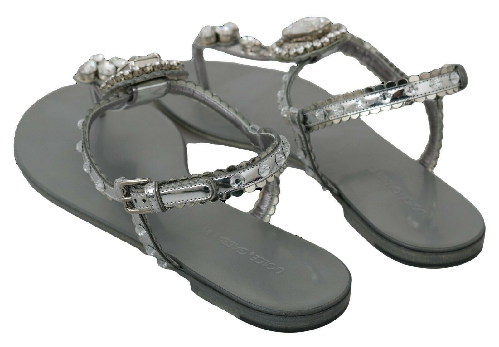 Dolce & Gabbana Silver Crystal Sandals Flip Flops Shoes Dolce & Gabbana