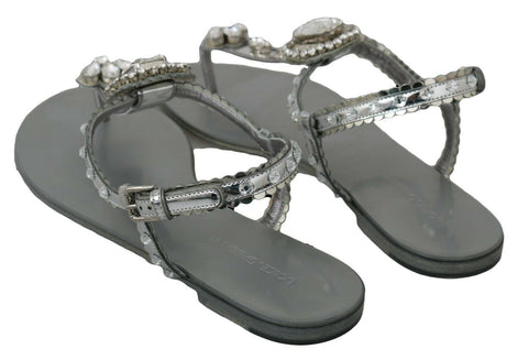 Dolce & Gabbana Silver Crystal Sandals Flip Flops Shoes Dolce & Gabbana