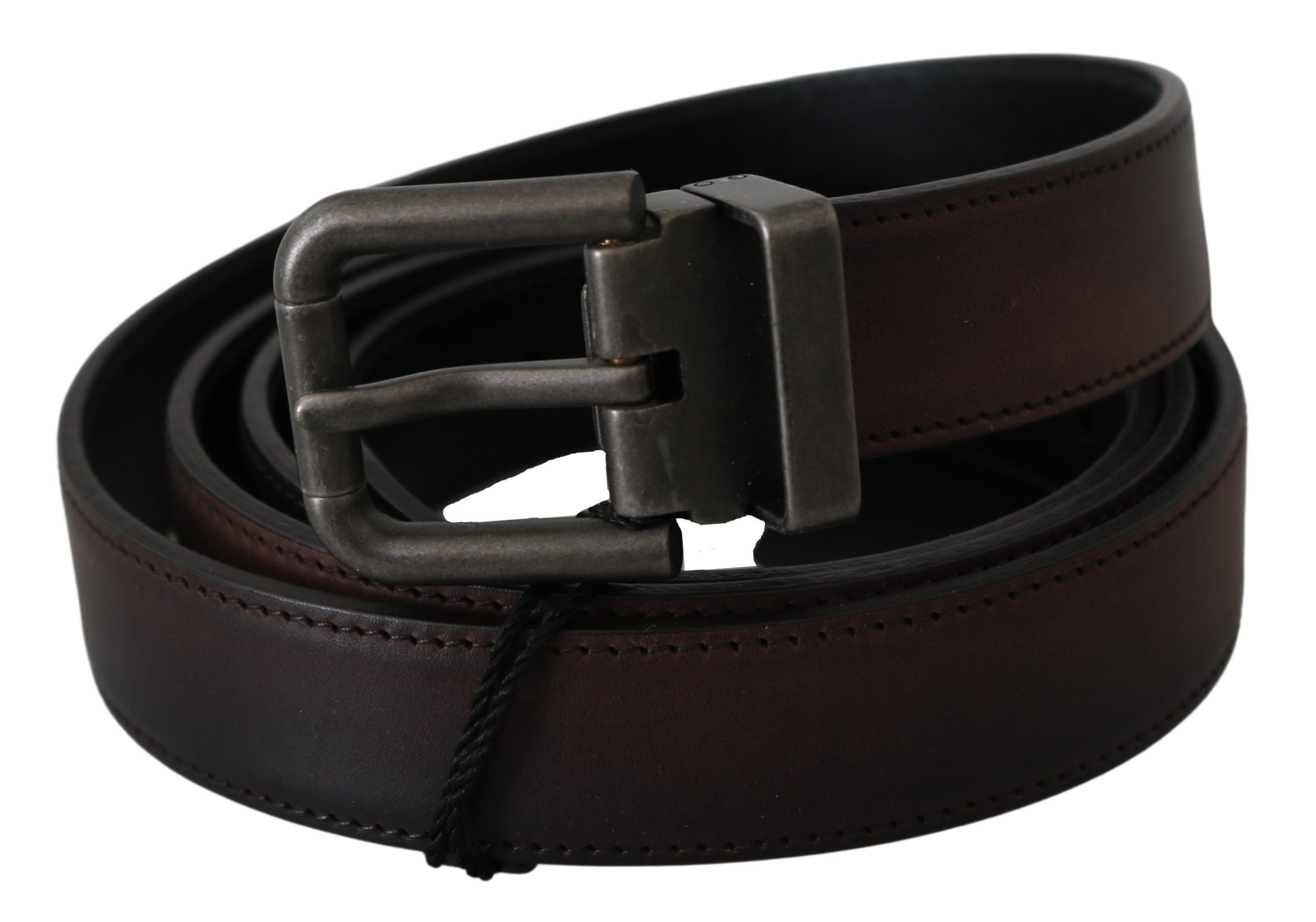 Dolce & Gabbana Solid Brown Leather Gray Buckle Belt Dolce & Gabbana
