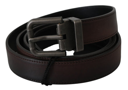Dolce & Gabbana Solid Brown Leather Gray Buckle Belt Dolce & Gabbana
