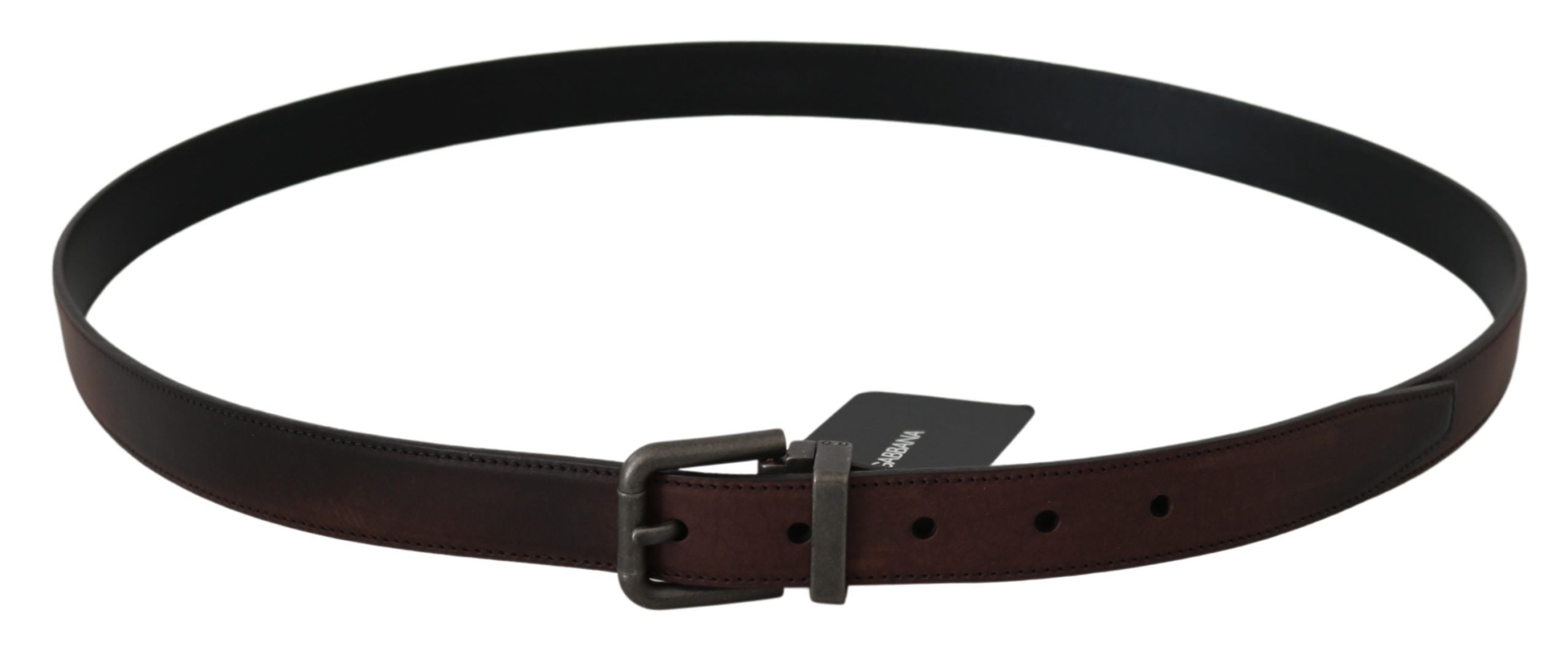 Dolce & Gabbana Solid Brown Leather Gray Buckle Belt Dolce & Gabbana