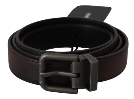 Dolce & Gabbana Solid Brown Leather Gray Buckle Belt Dolce & Gabbana