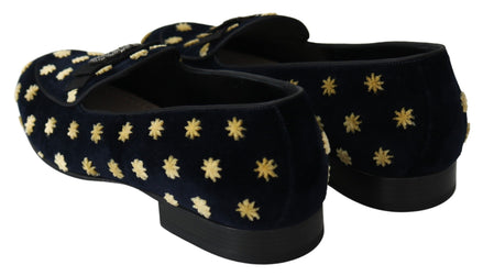 Dolce & Gabbana Blue Velvet Crown Slippers Loafers Shoes Dolce & Gabbana