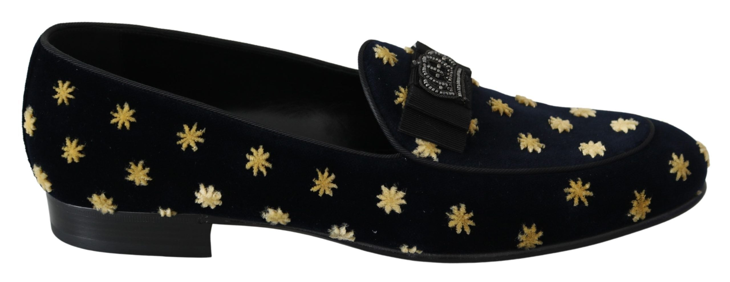 Dolce & Gabbana Blue Velvet Crown Slippers Loafers Shoes Dolce & Gabbana