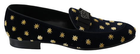 Dolce & Gabbana Blue Velvet Crown Slippers Loafers Shoes Dolce & Gabbana