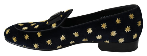 Dolce & Gabbana Blue Velvet Crown Slippers Loafers Shoes Dolce & Gabbana