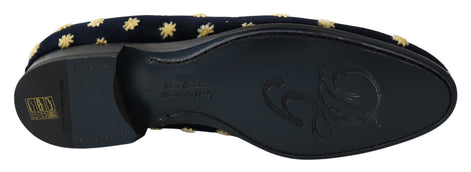 Dolce & Gabbana Blue Velvet Crown Slippers Loafers Shoes Dolce & Gabbana