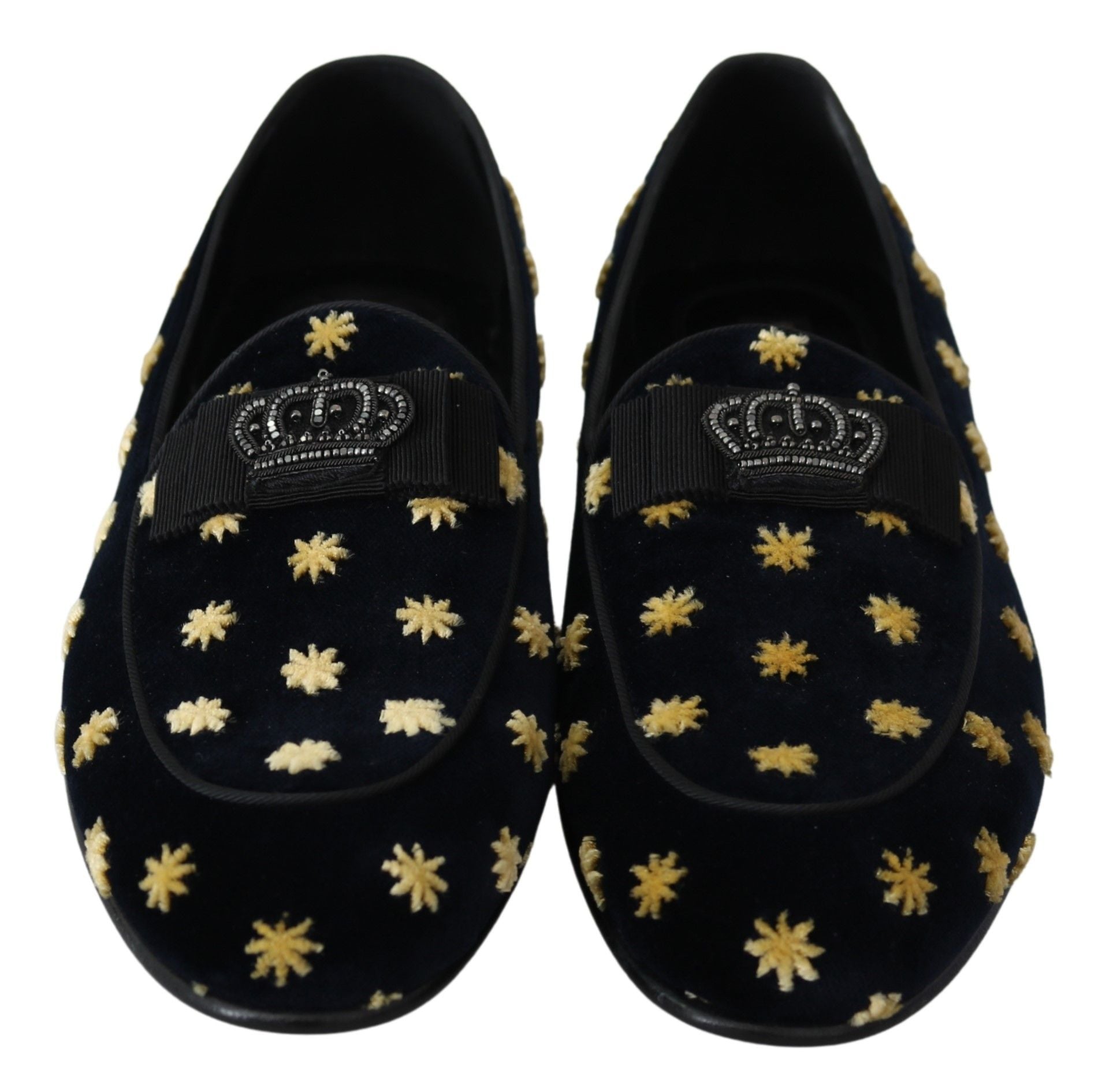 Dolce & Gabbana Blue Velvet Crown Slippers Loafers Shoes Dolce & Gabbana
