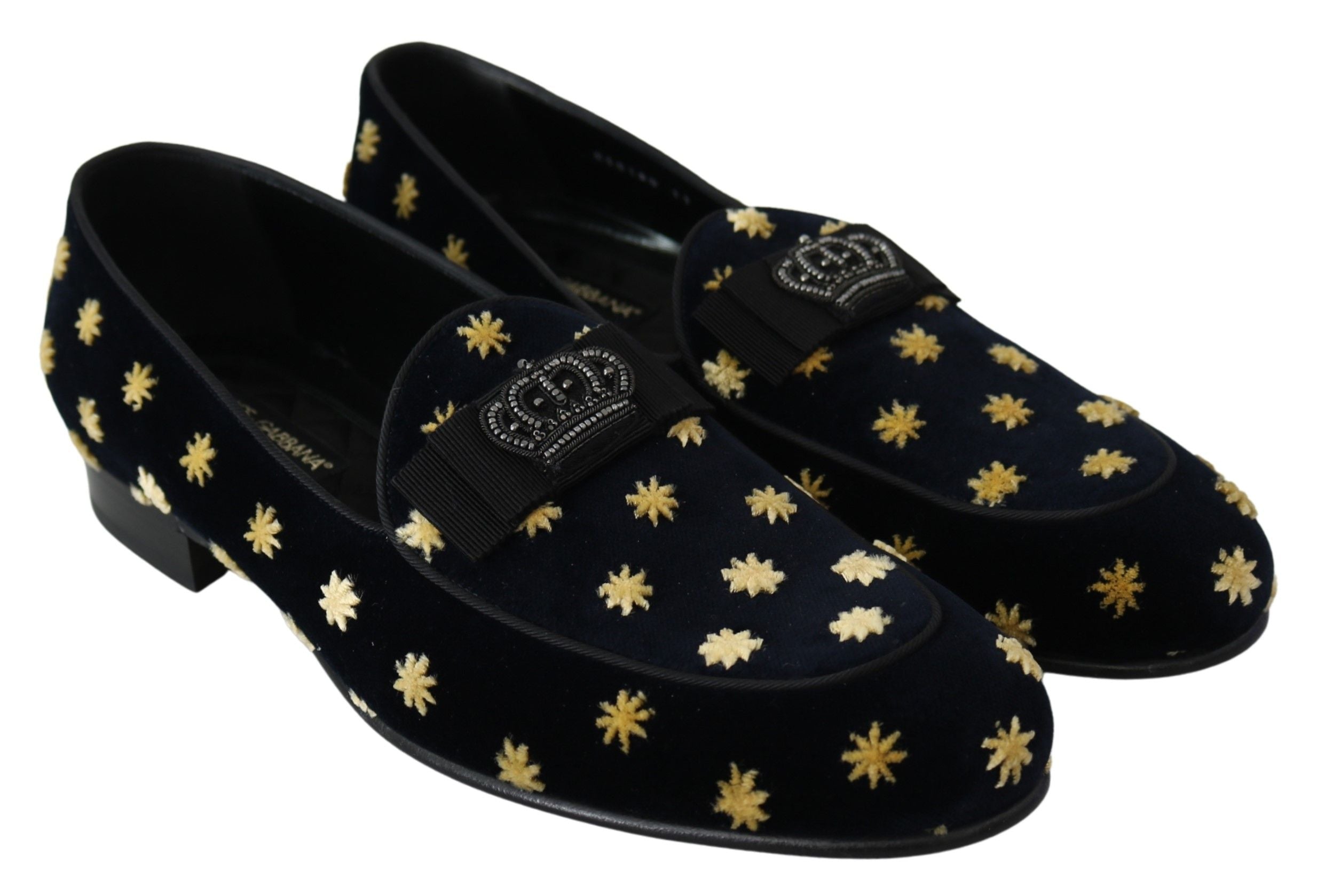 Dolce & Gabbana Blue Velvet Crown Slippers Loafers Shoes Dolce & Gabbana