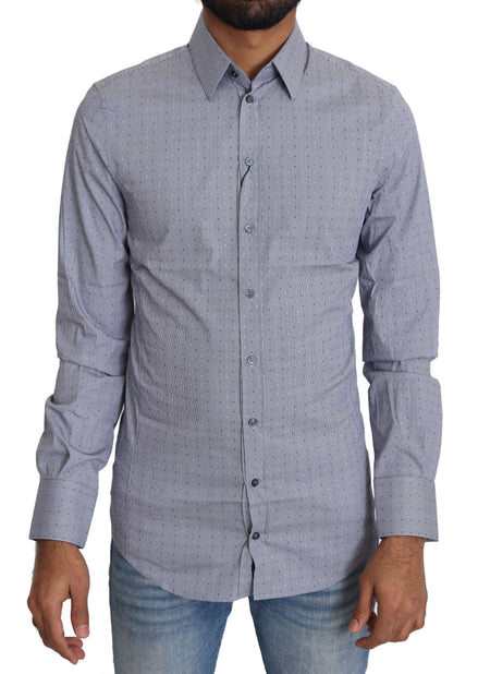 Dolce & Gabbana Gray Dotted Semi Fitted Formal SICILIA Shirt Dolce & Gabbana