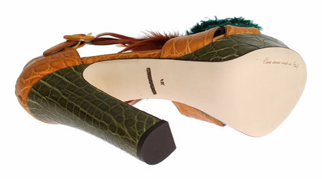 Dolce & Gabbana Orange Leather Crystal Platform Sandal Shoes Dolce & Gabbana