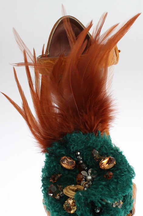 Dolce & Gabbana Orange Leather Crystal Platform Sandal Shoes Dolce & Gabbana