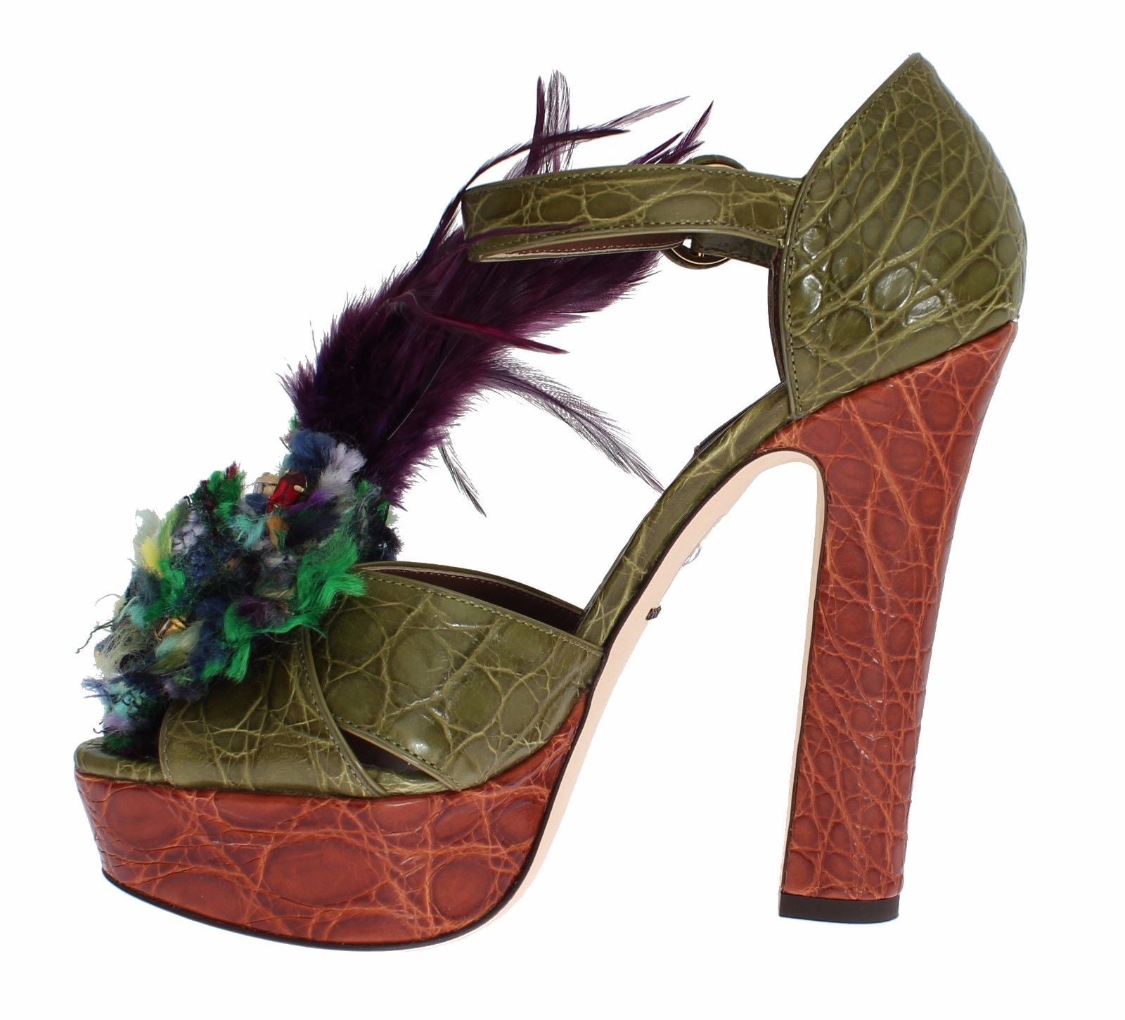 Dolce & Gabbana Green Leather Crystal Platform Sandal Shoes Dolce & Gabbana