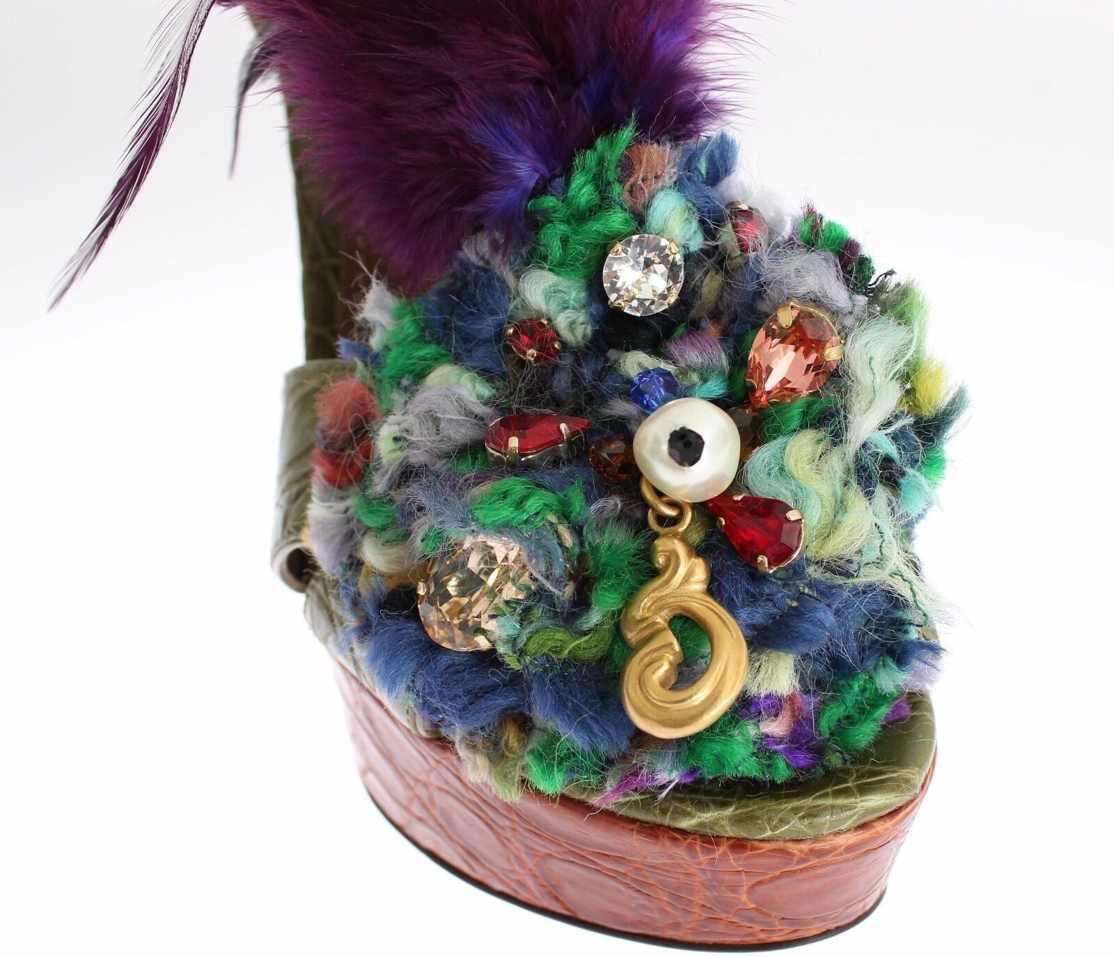 Dolce & Gabbana Green Leather Crystal Platform Sandal Shoes Dolce & Gabbana