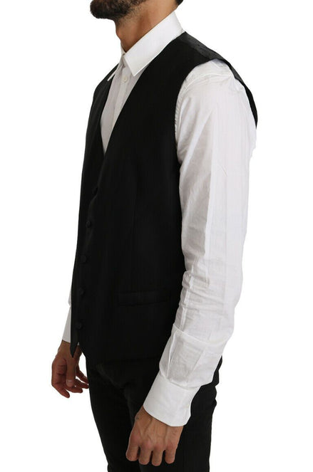 Dolce & Gabbana Black Solid Wool Silk Vest Dolce & Gabbana