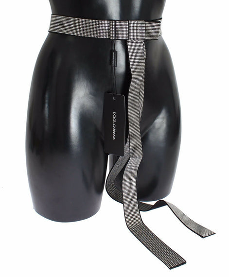 Dolce & Gabbana Black Silk Clear Crystal Bow Waist Belt Dolce & Gabbana