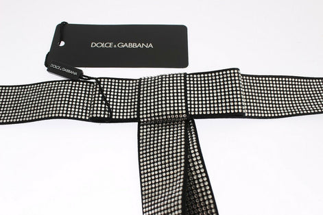 Dolce & Gabbana Black Silk Clear Crystal Bow Waist Belt Dolce & Gabbana