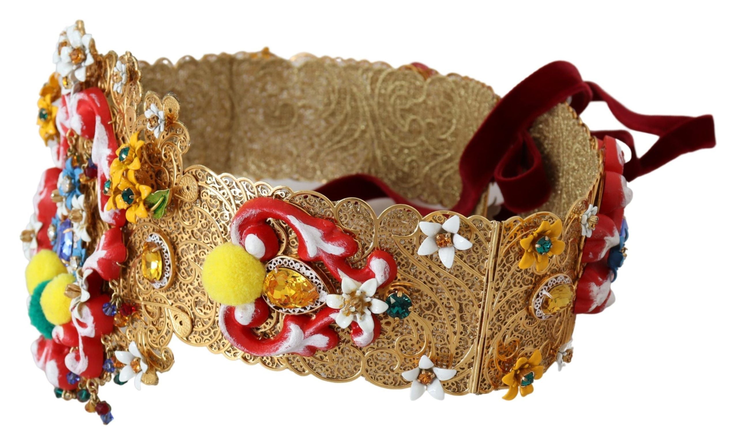 Dolce & Gabbana Embellished Floral Crystal Wide Waist Carretto Belt Dolce & Gabbana