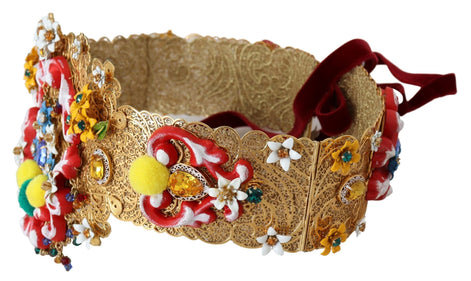 Dolce & Gabbana Embellished Floral Crystal Wide Waist Carretto Belt Dolce & Gabbana