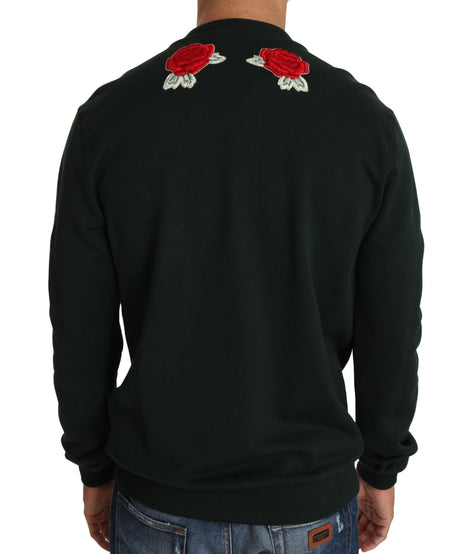 Dolce & Gabbana Green Crystal Heart Roses Gun Sweater Dolce & Gabbana
