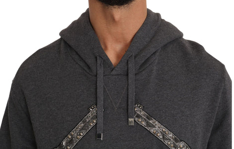 Dolce & Gabbana Gray Hooded Red Crystal Heart Gun Sweater Dolce & Gabbana