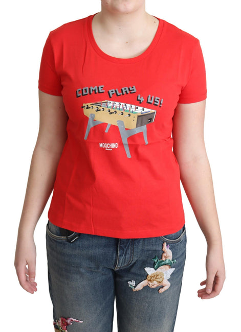Moschino Red Cotton Come Play 4 Us Print Tops Blouse T-shirt Moschino