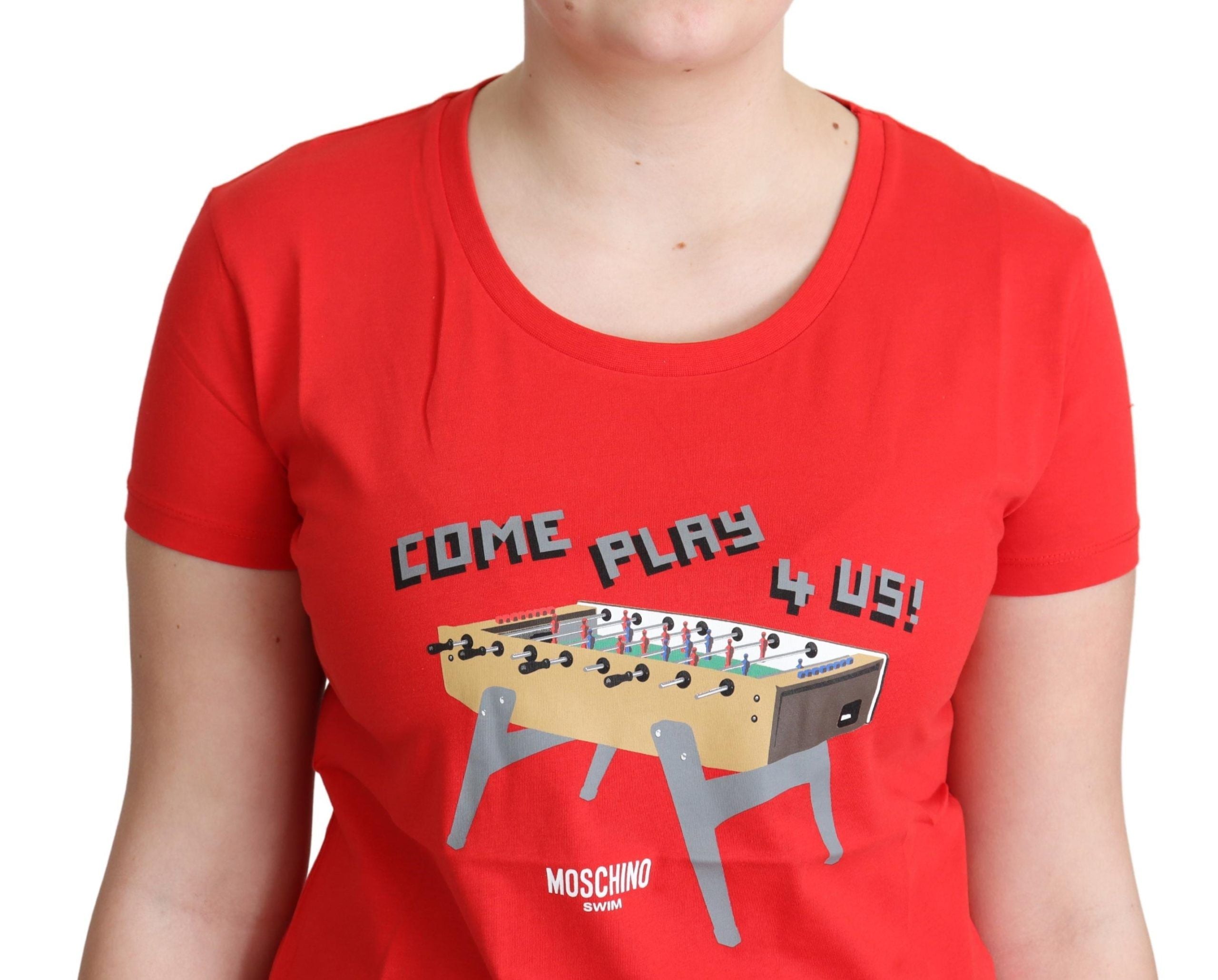 Moschino Red Cotton Come Play 4 Us Print Tops Blouse T-shirt Moschino