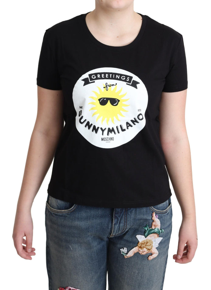 Moschino Black Cotton Sunny Milano Print T-shirt Moschino