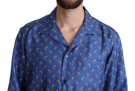 Dolce & Gabbana Blue Beach Chair Umbrella Print Silk Shirt Dolce & Gabbana