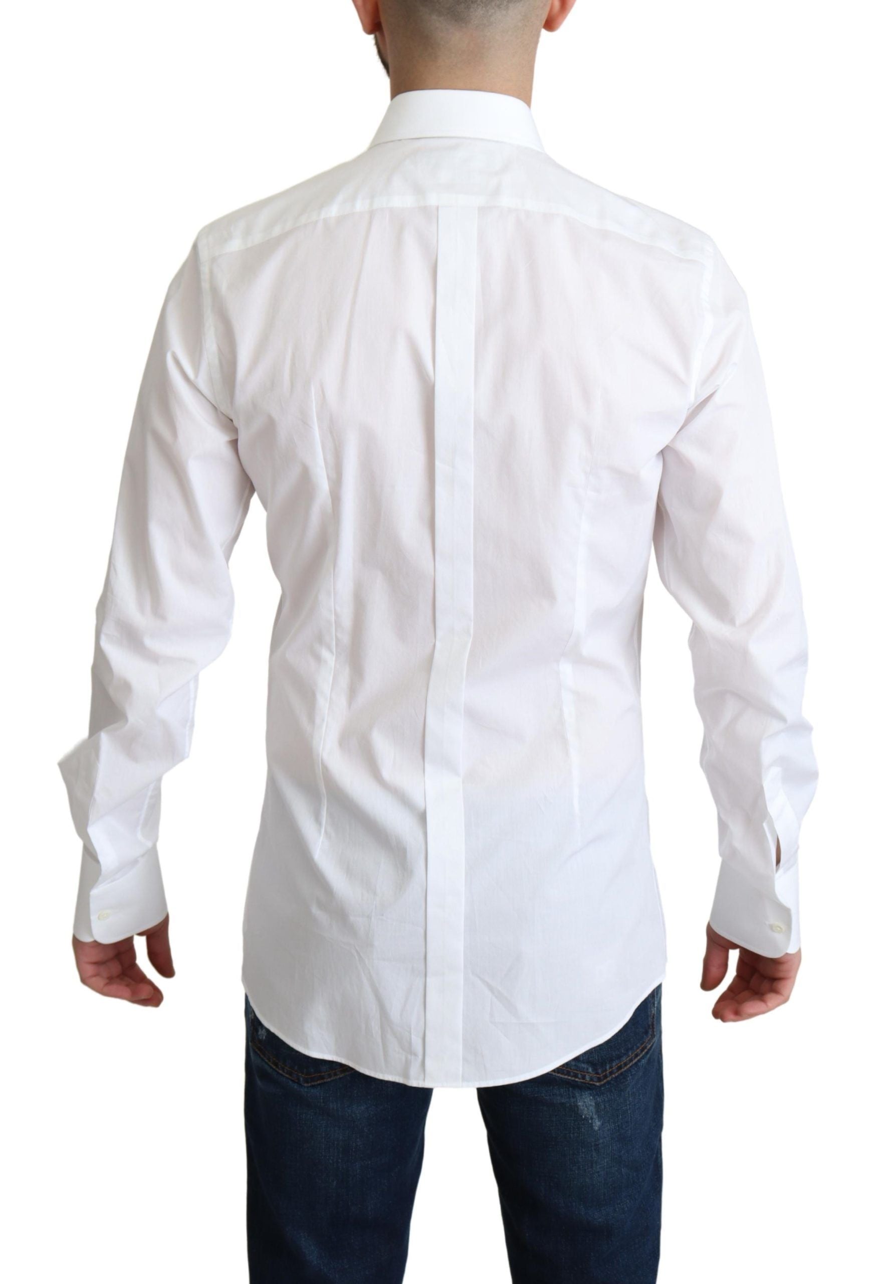 Dolce & Gabbana White Bib Cotton Poplin Men Formal Shirt Dolce & Gabbana