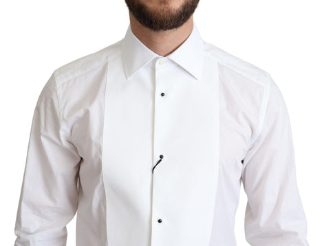 Dolce & Gabbana White Bib Cotton Poplin Men Formal Shirt Dolce & Gabbana