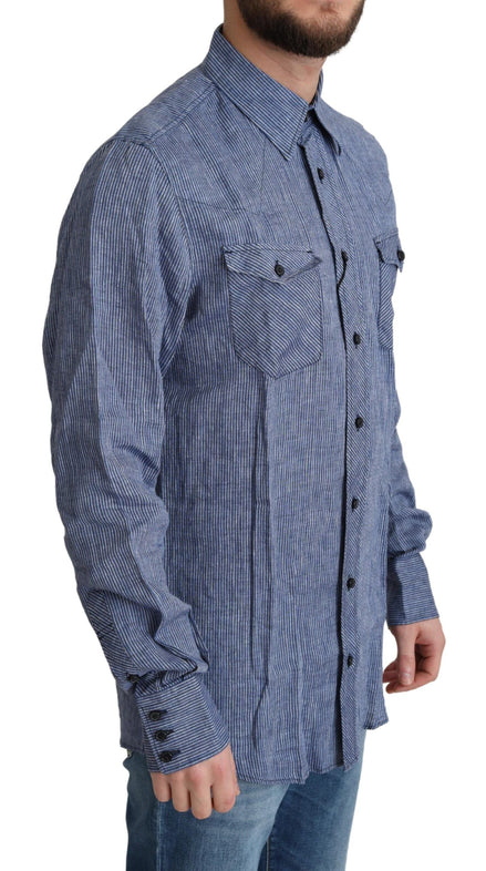 Dolce & Gabbana Blue Stripes Men Casual Button Down Shirt Dolce & Gabbana