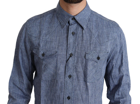 Dolce & Gabbana Blue Stripes Men Casual Button Down Shirt Dolce & Gabbana