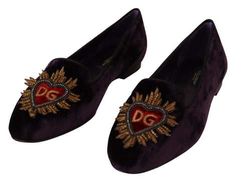 Dolce & Gabbana Purple Velvet DG Heart Loafers Flats Shoes Dolce & Gabbana