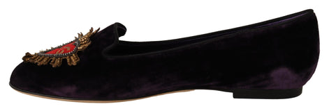 Dolce & Gabbana Purple Velvet DG Heart Loafers Flats Shoes Dolce & Gabbana