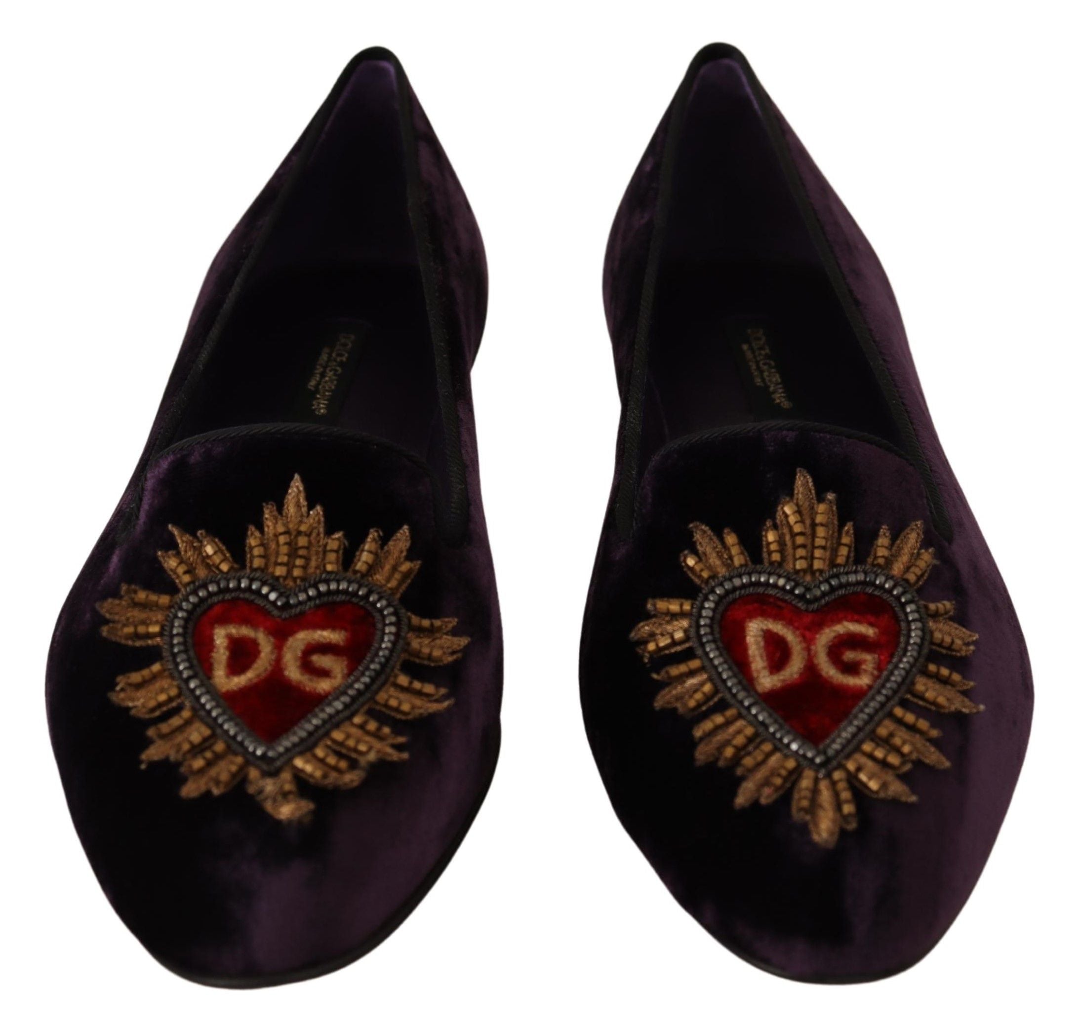 Dolce & Gabbana Purple Velvet DG Heart Loafers Flats Shoes Dolce & Gabbana