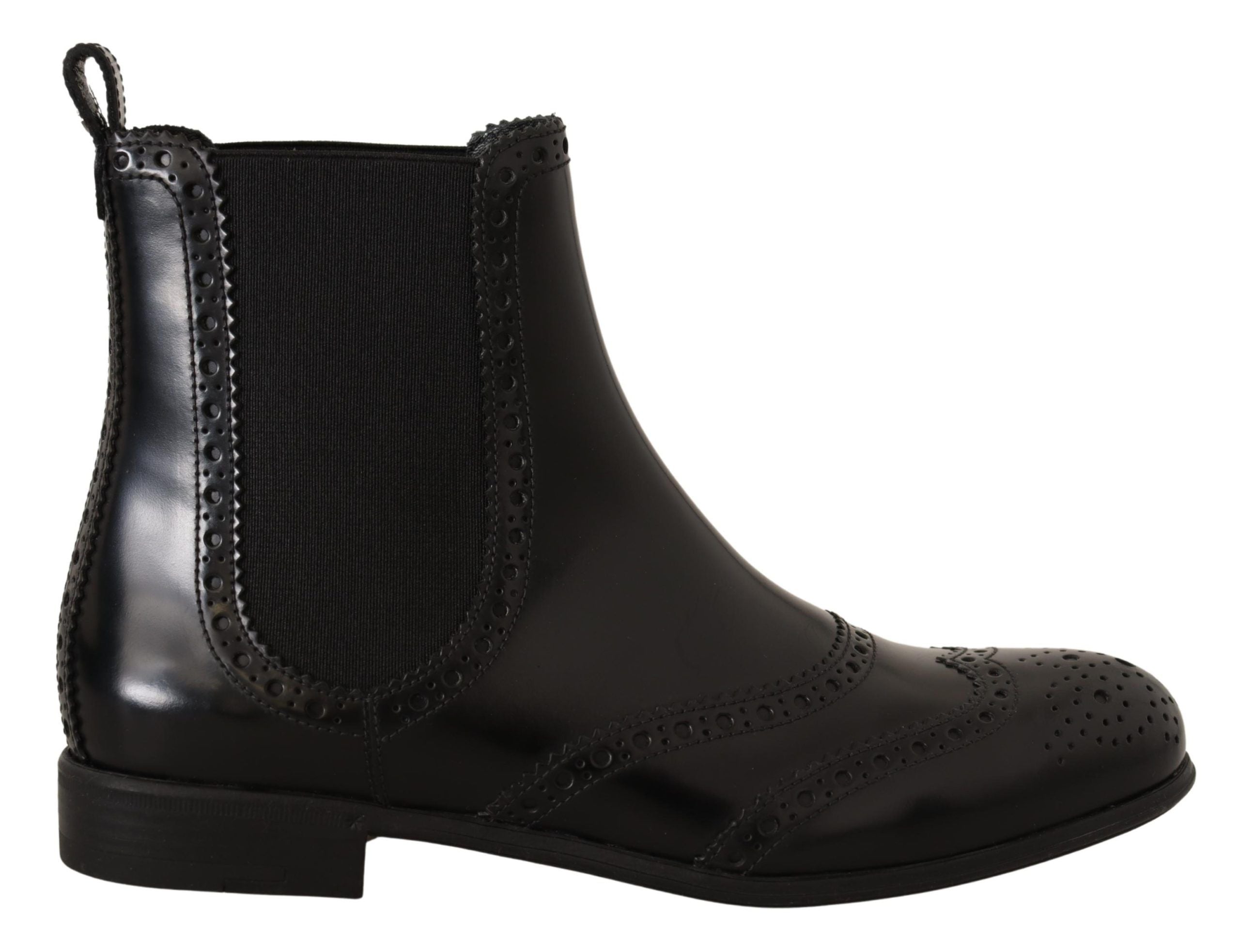 Dolce & Gabbana Black Leather Ankle High Flat Boots Shoes Dolce & Gabbana