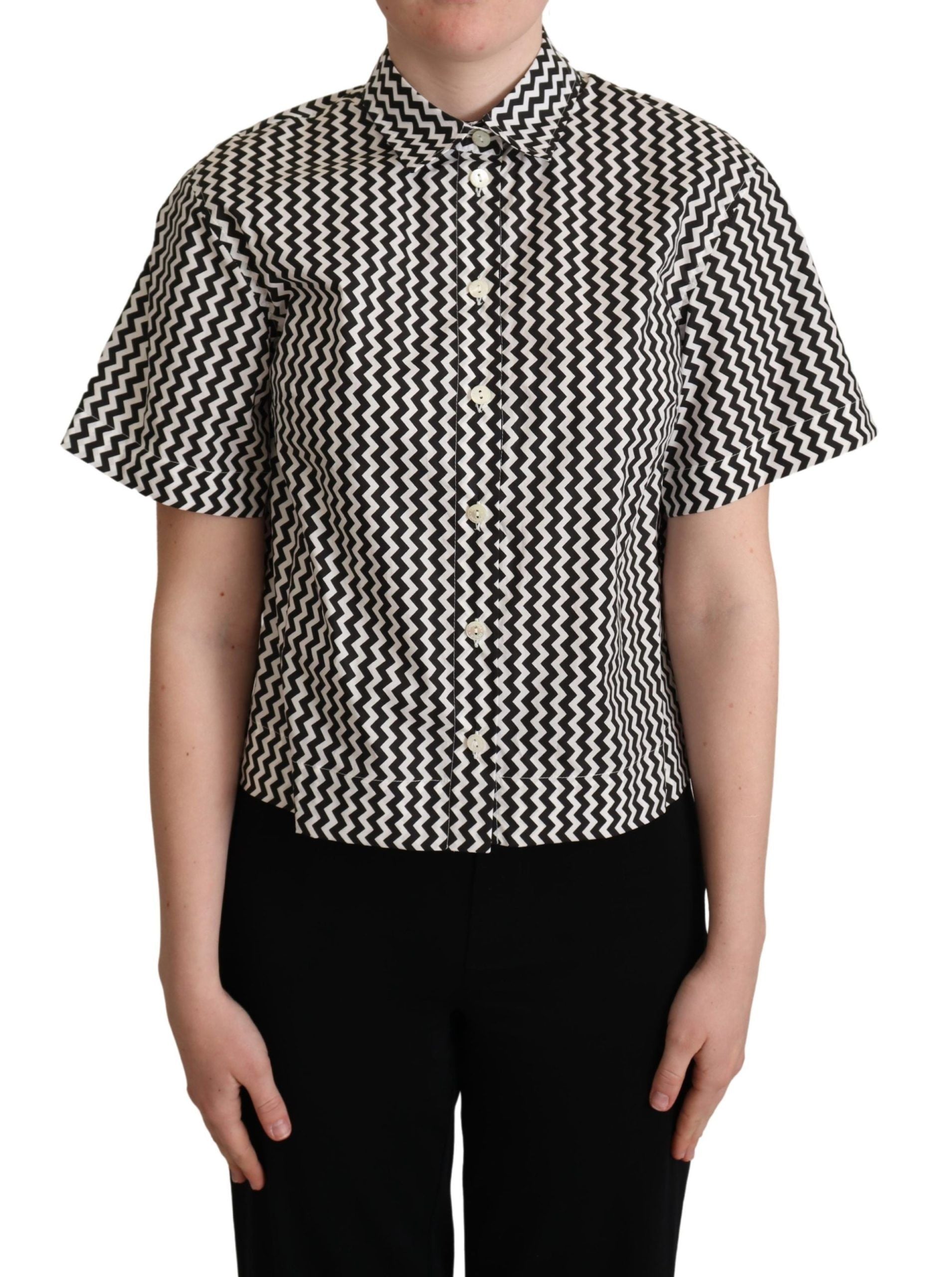 Dolce & Gabbana Black White Zigzag Collar Cotton Top Shirt Dolce & Gabbana